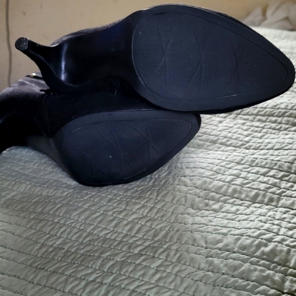 🔥Black Micro Suade 2" Heel Calf High Boot w/Gold Embellishments - Picture 3 of 7